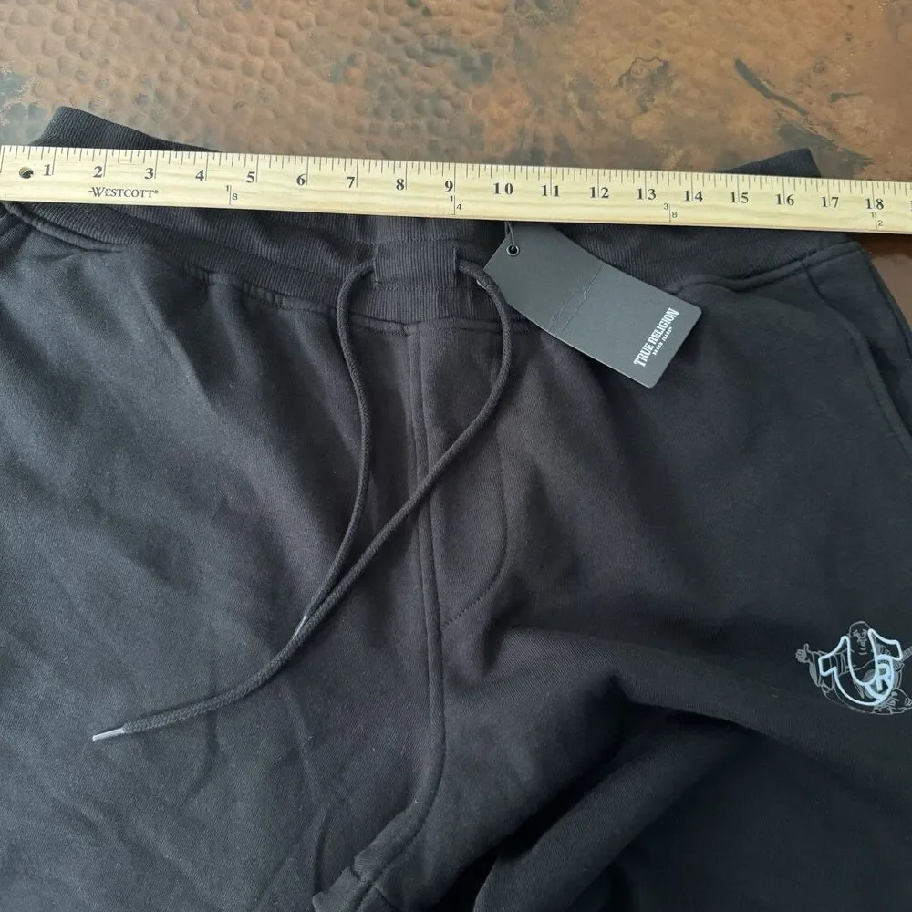 True Religion Buddha Joggers Men XL Black Logo Stitch Ankle Cuff Taper NWT